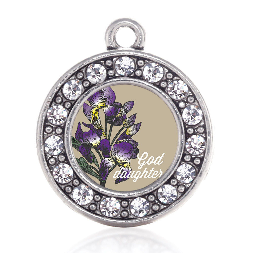 God Daughter Iris Flower Circle Charm