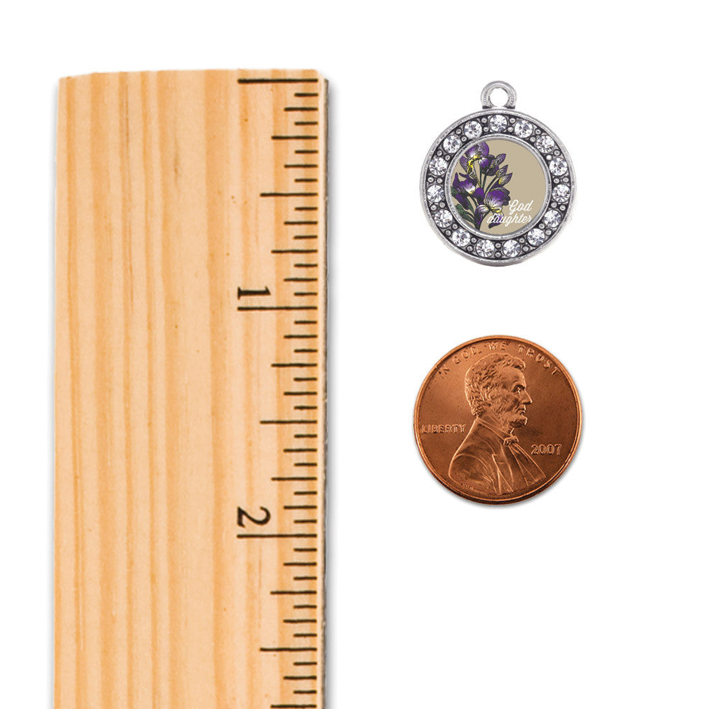 God Daughter Iris Flower Circle Charm