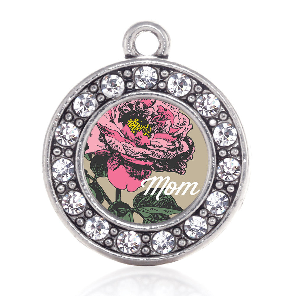 Mom Peony Flower Circle Charm