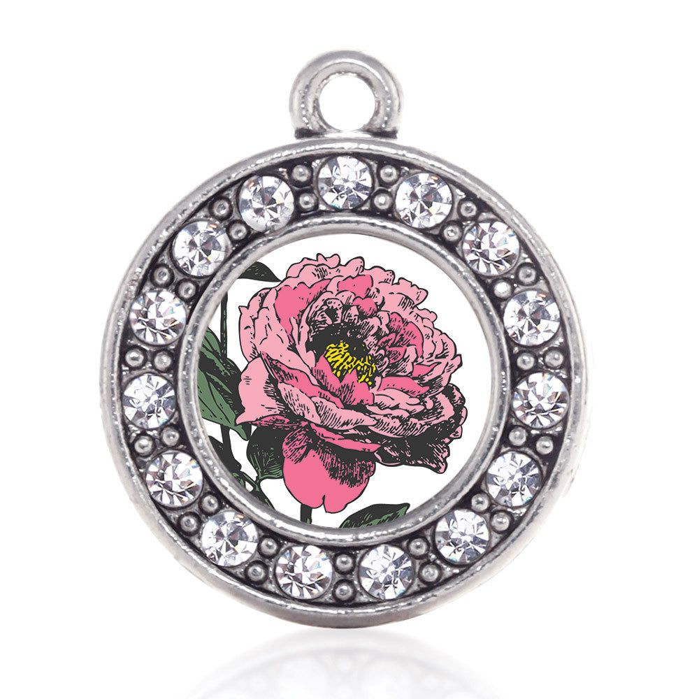 Peony Flower Circle Charm