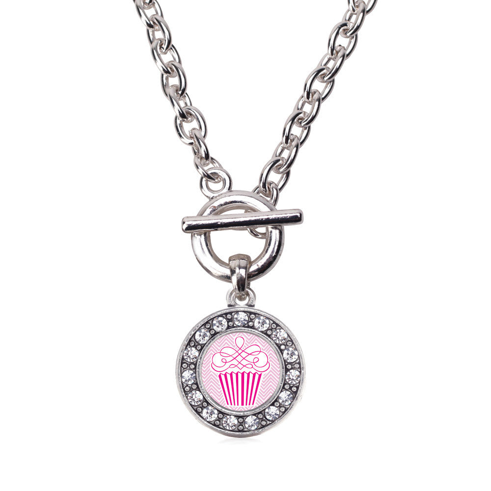 Pink Chevron Cupcake Circle Charm