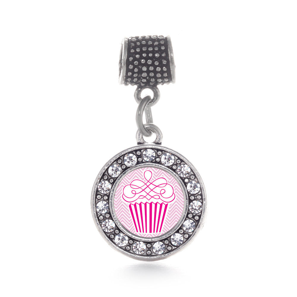 Pink Chevron Cupcake Circle Charm