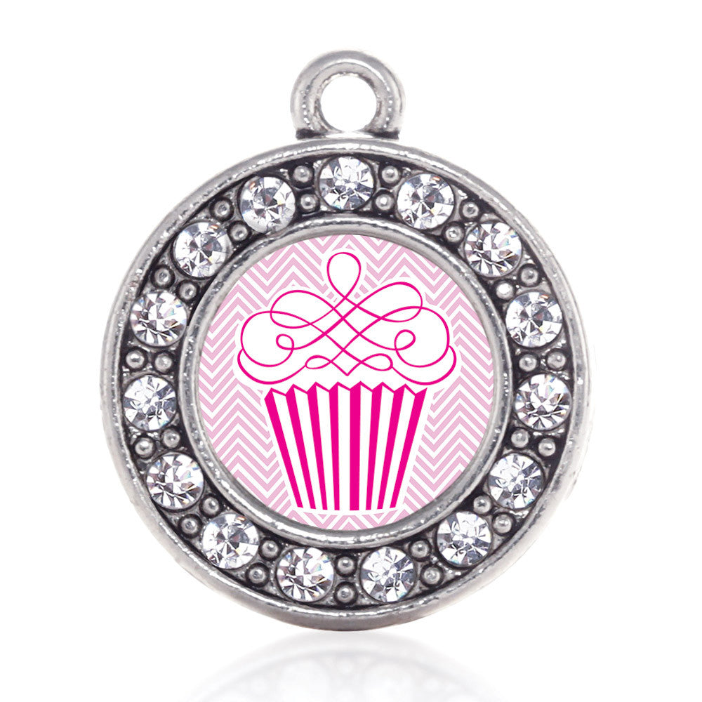 Pink Chevron Cupcake Circle Charm