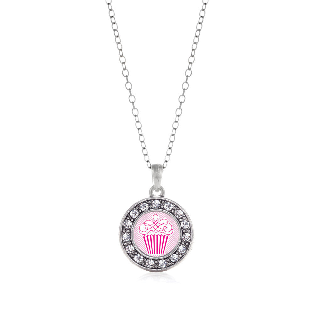Pink Chevron Cupcake Circle Charm