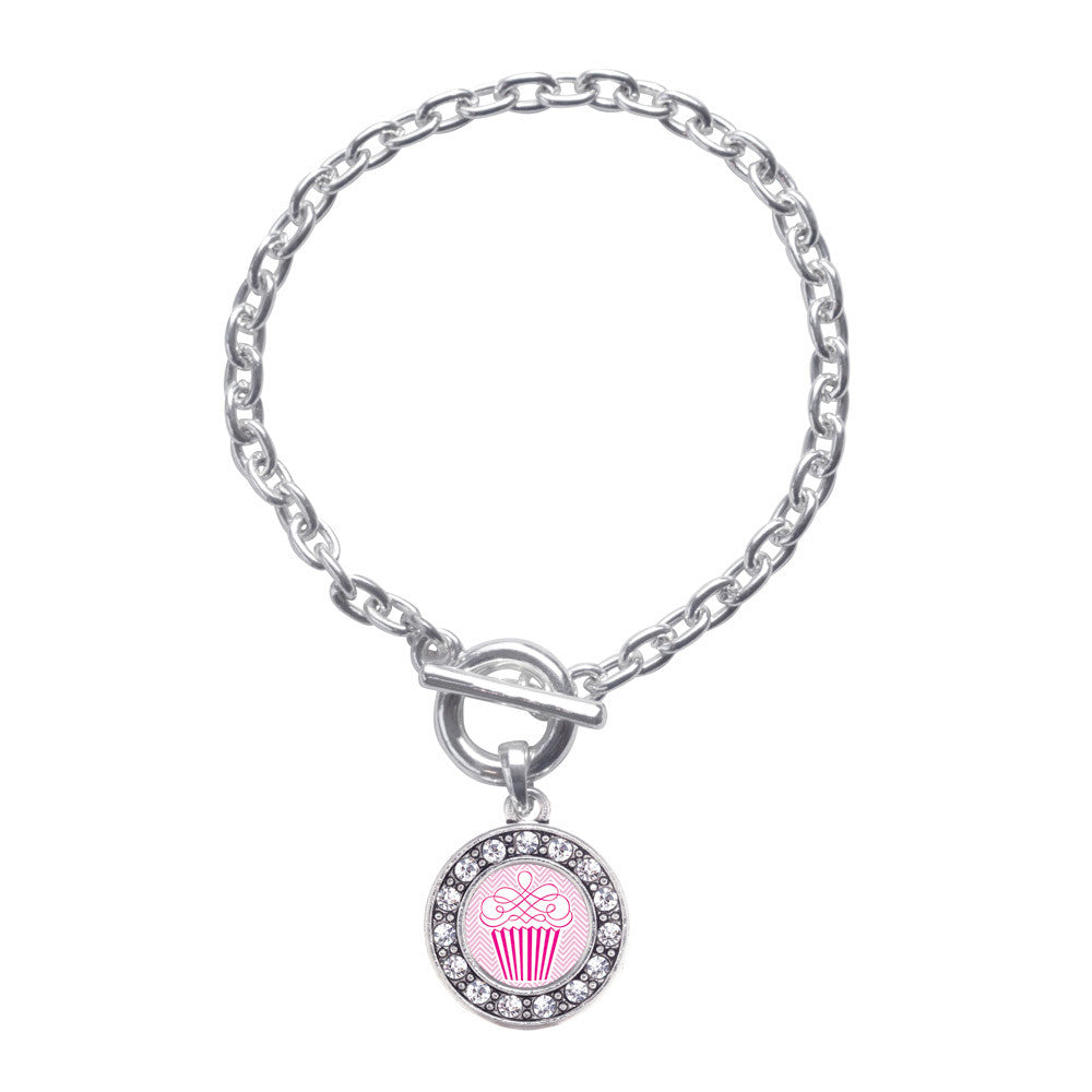 Pink Chevron Cupcake Circle Charm
