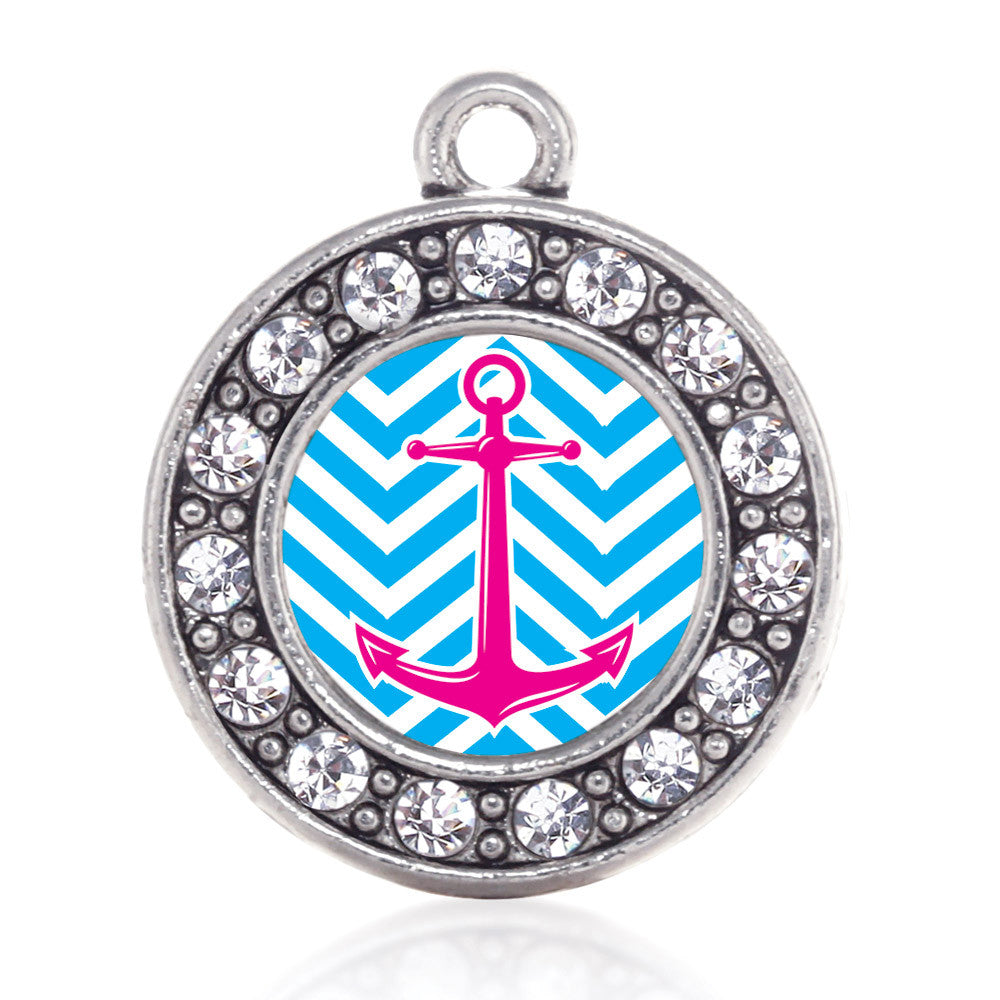 Blue Chevron Pink Anchor Circle Charm