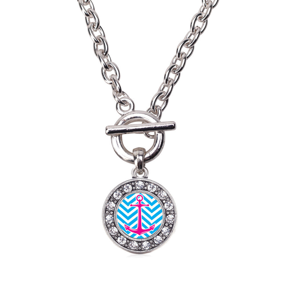 Blue Chevron Pink Anchor Circle Charm