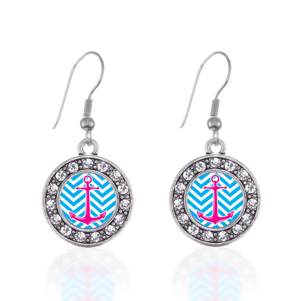 Blue Chevron Pink Anchor Circle Charm