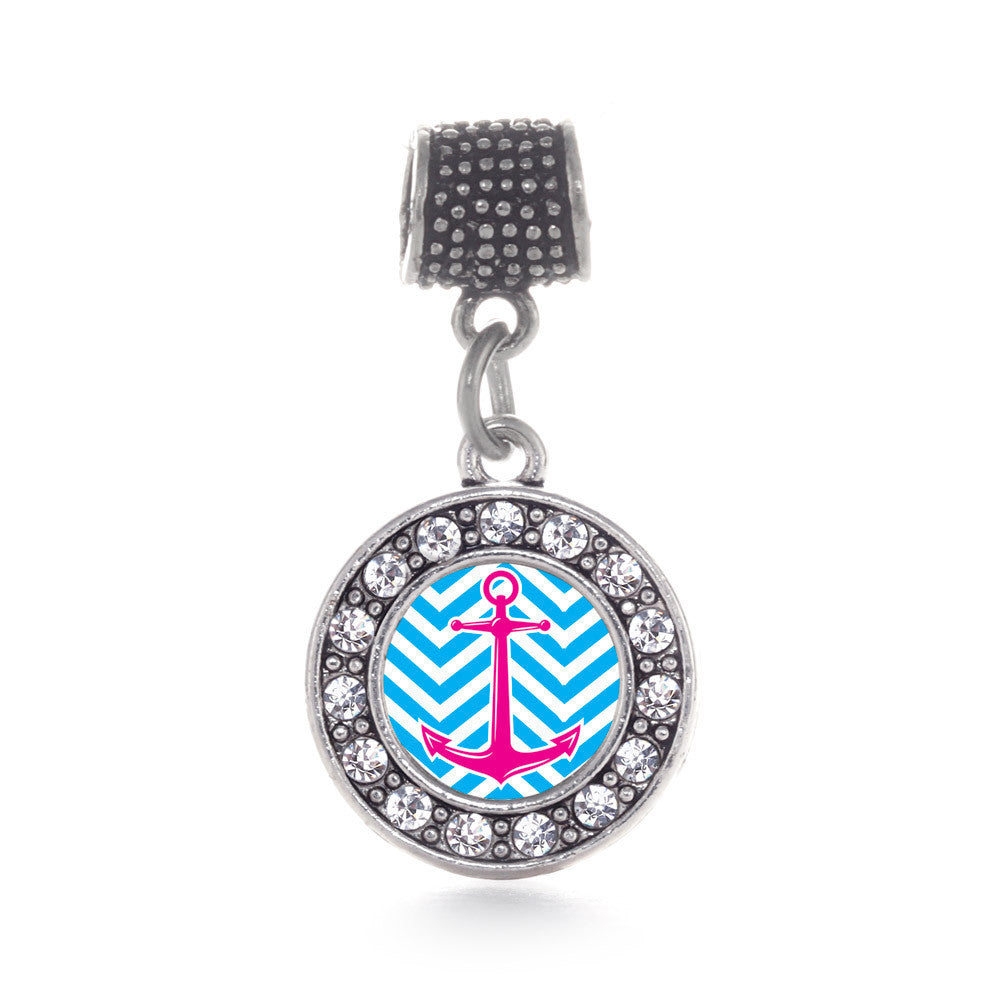 Blue Chevron Pink Anchor Circle Charm