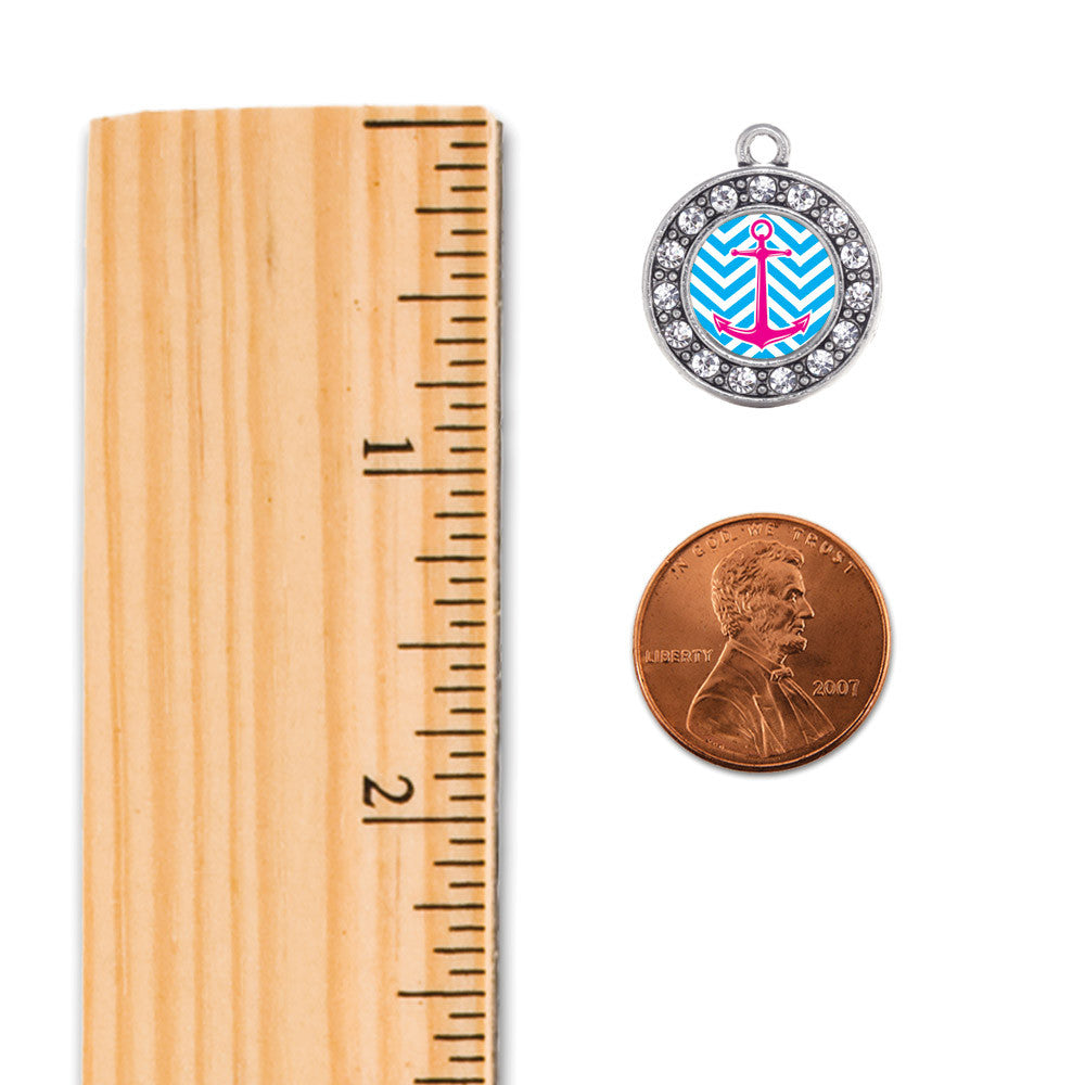 Blue Chevron Pink Anchor Circle Charm