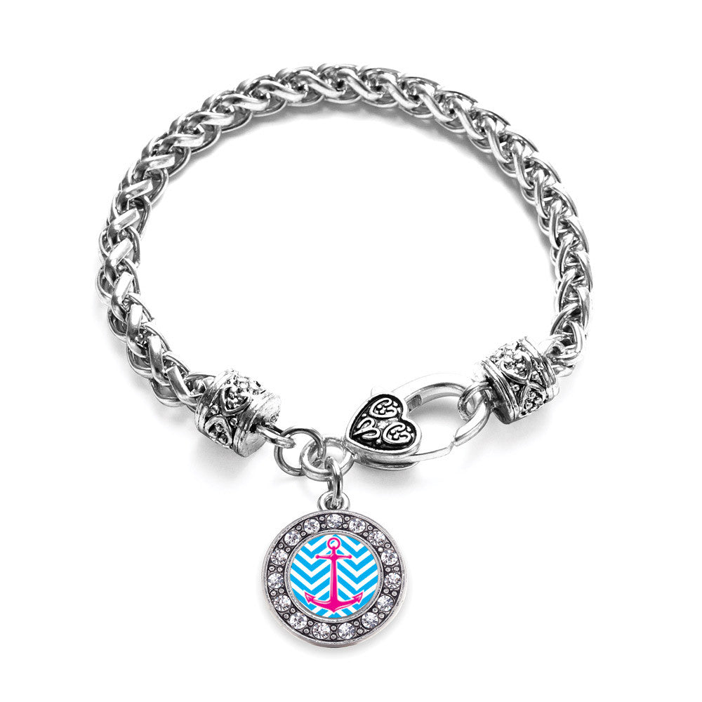 Blue Chevron Pink Anchor Circle Charm