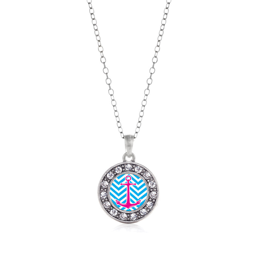 Blue Chevron Pink Anchor Circle Charm