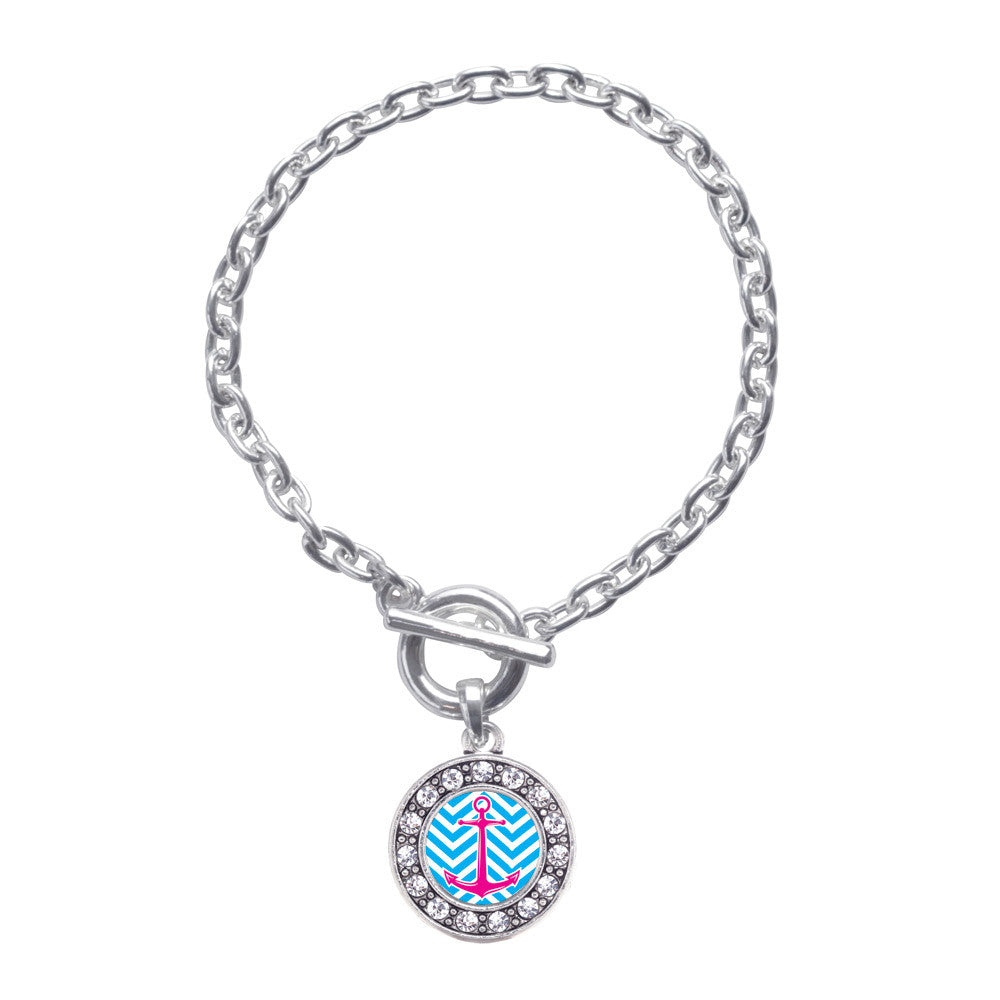 Blue Chevron Pink Anchor Circle Charm