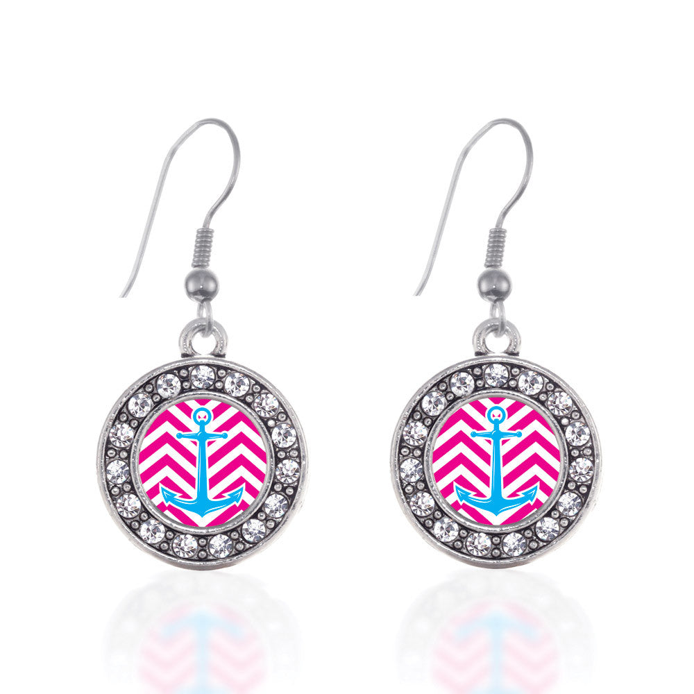 Pink Chevron Blue Anchor  Circle Charm