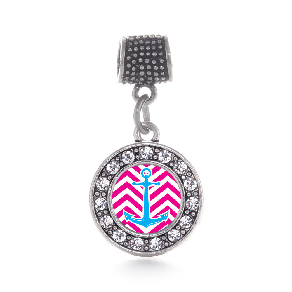 Pink Chevron Blue Anchor  Circle Charm