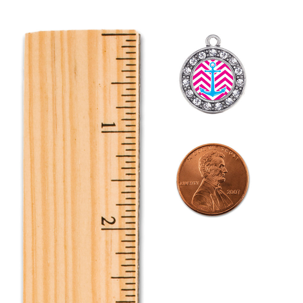 Pink Chevron Blue Anchor  Circle Charm