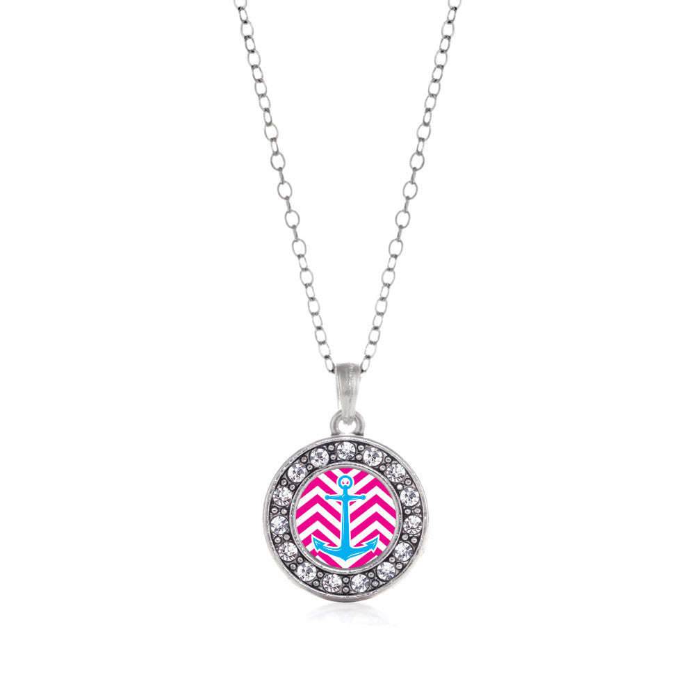 Pink Chevron Blue Anchor  Circle Charm