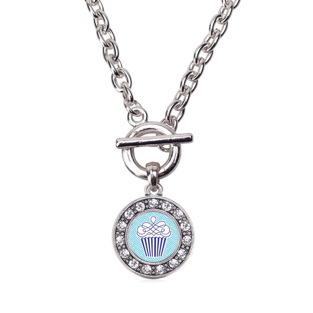 Blue Chevron Cupcake Circle Charm