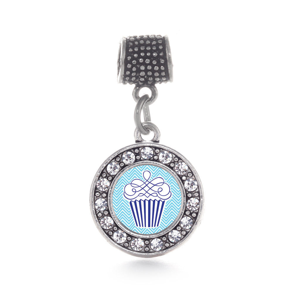 Blue Chevron Cupcake Circle Charm