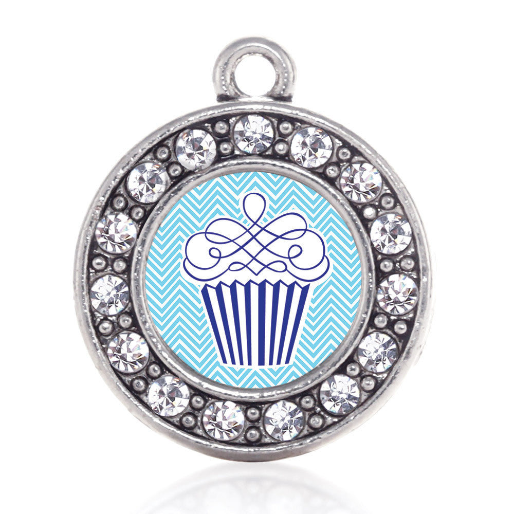 Blue Chevron Cupcake Circle Charm