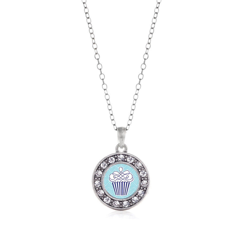 Blue Chevron Cupcake Circle Charm