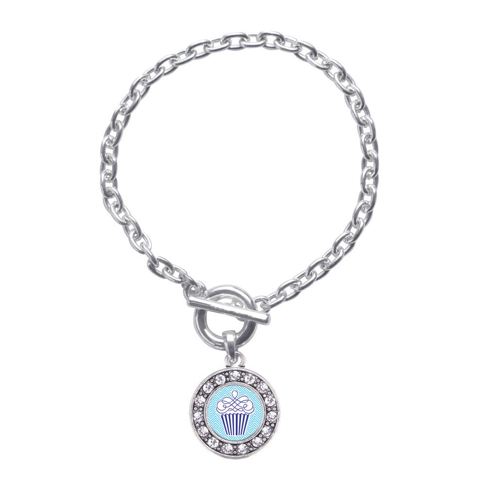 Blue Chevron Cupcake Circle Charm