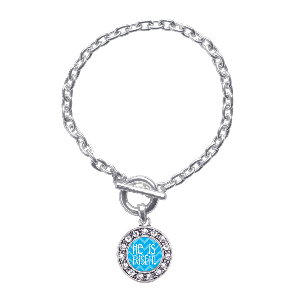 He is Risen Blue Chevron Patterned Circle Charm