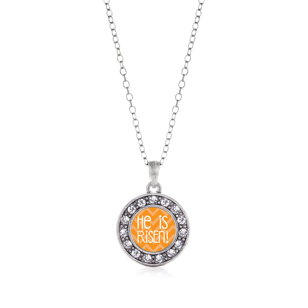 He is Risen Orange Chevron Patterned  Circle Charm