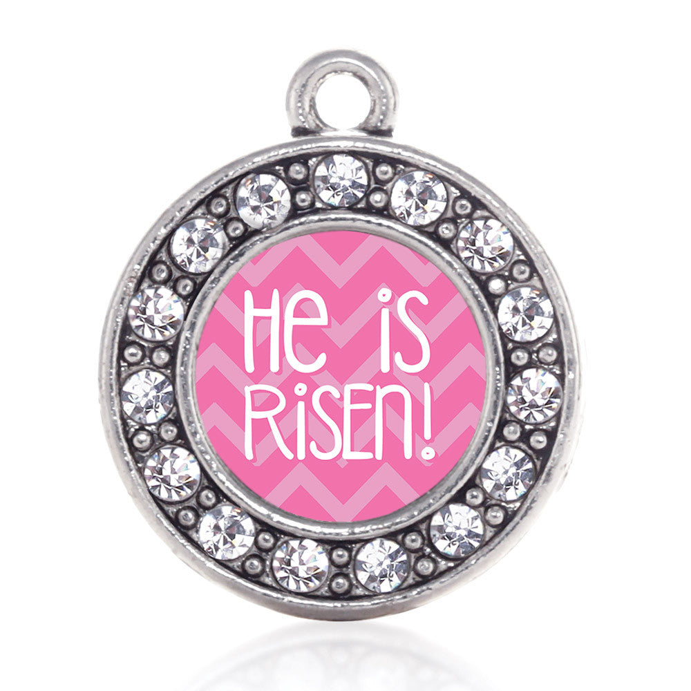 He is Risen Pink Chevron Patterned Circle Charm