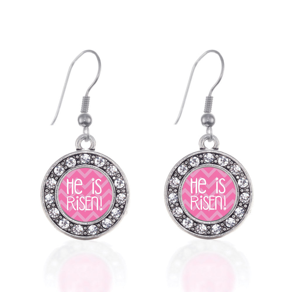 He is Risen Pink Chevron Patterned Circle Charm