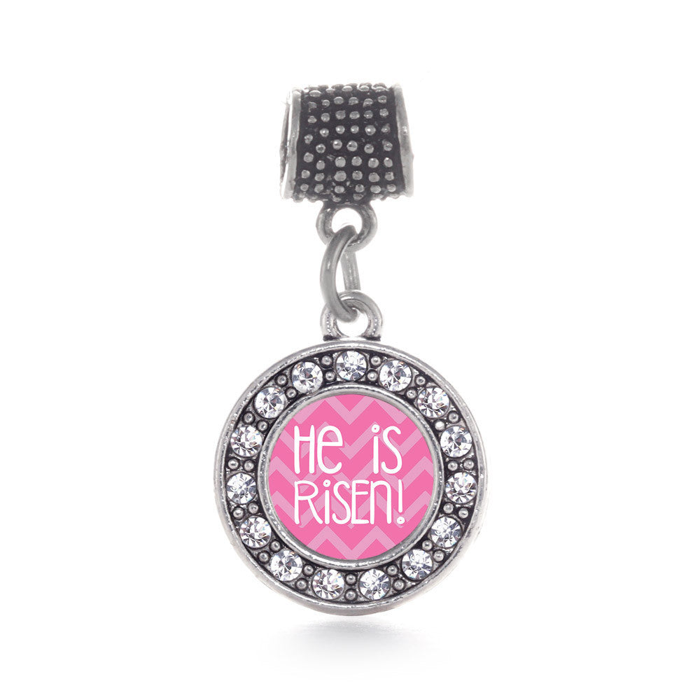 He is Risen Pink Chevron Patterned Circle Charm