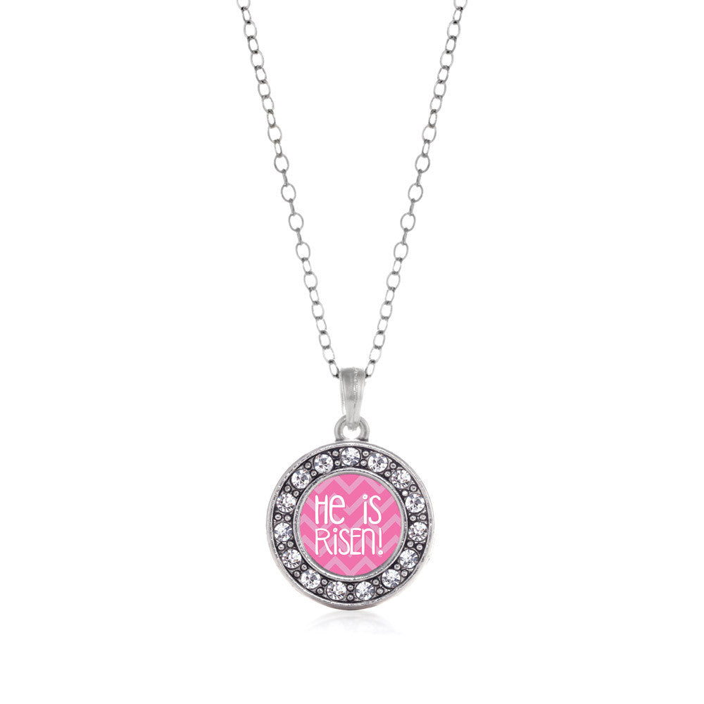 He is Risen Pink Chevron Patterned Circle Charm