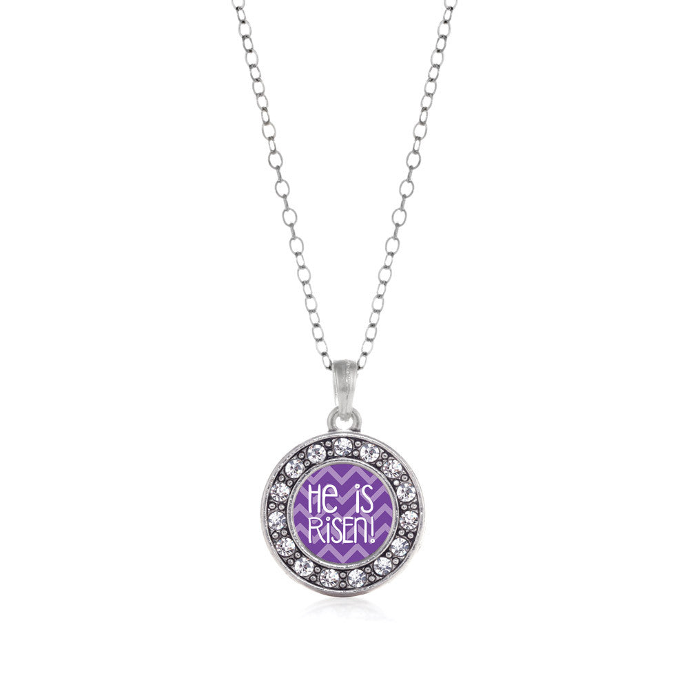 He is Risen Purple Chevron Patterned Circle Charm