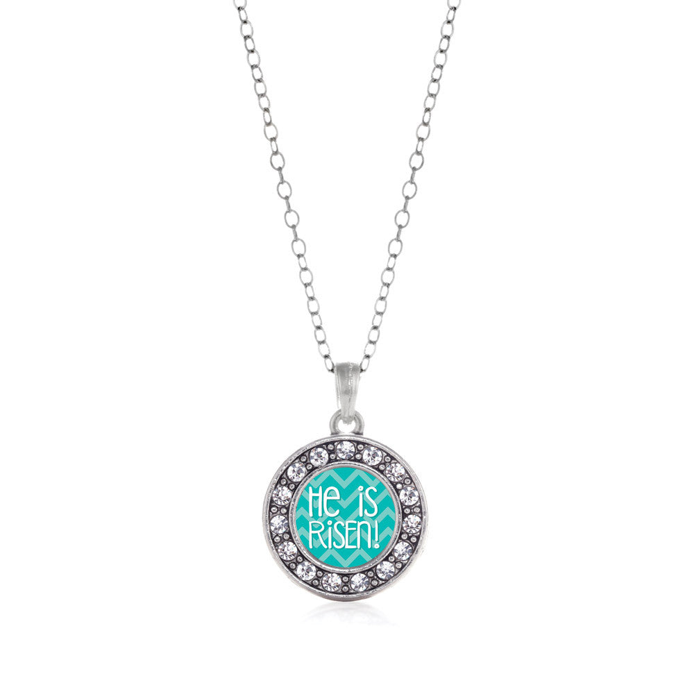 He is Risen Teal Chevron Patterned Circle Charm