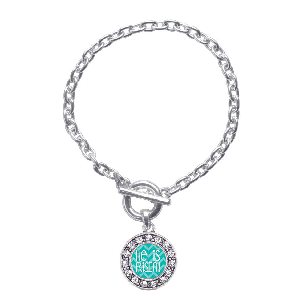 He is Risen Teal Chevron Patterned Circle Charm