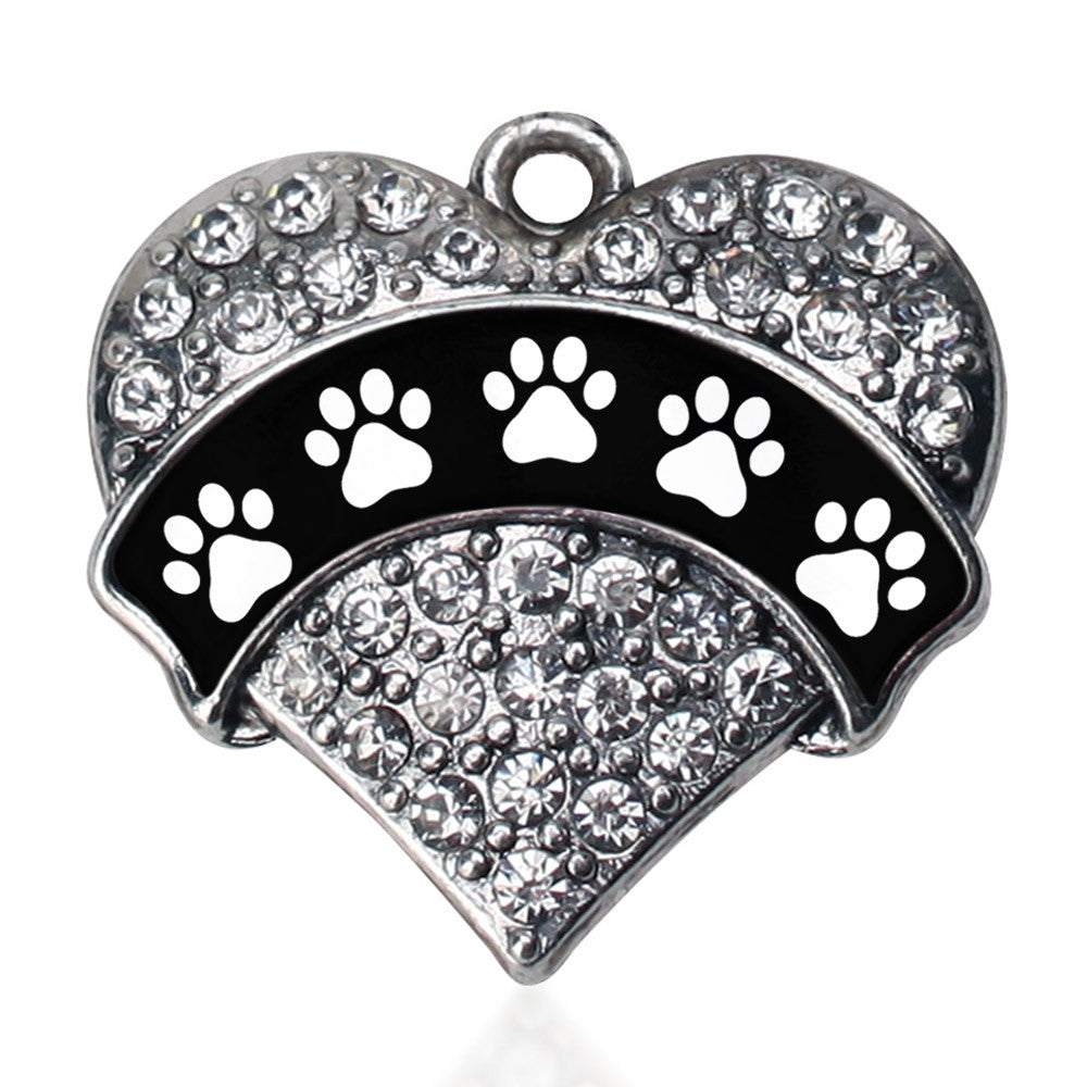 Cute Paw Prints Pave Heart Charm
