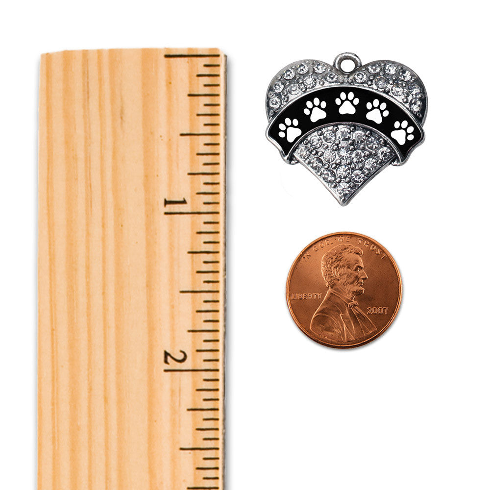 Cute Paw Prints Pave Heart Charm