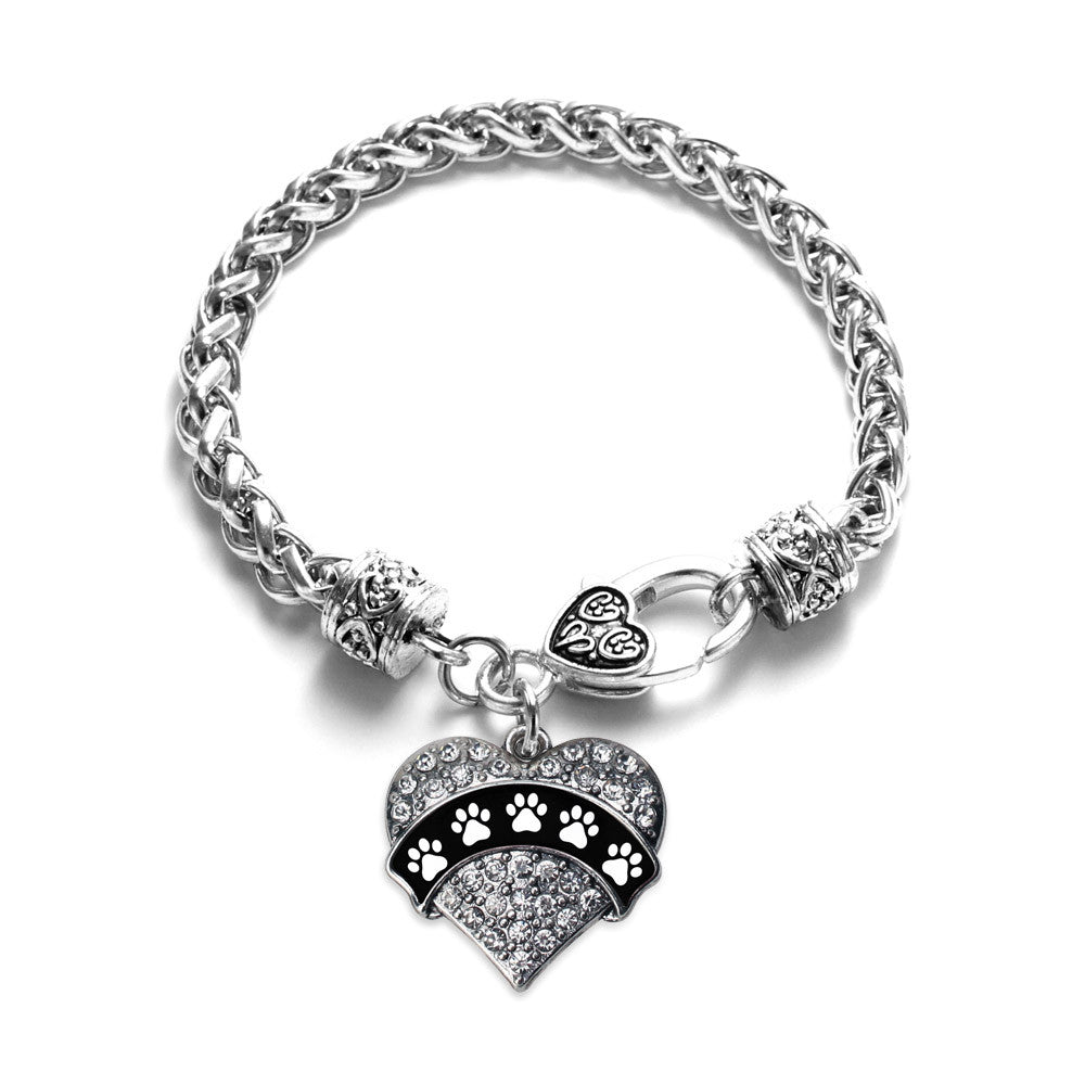 Cute Paw Prints Pave Heart Charm