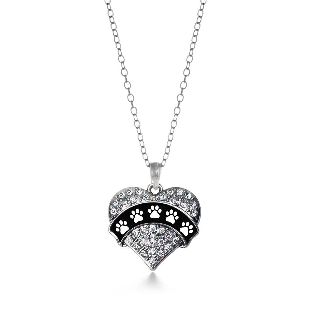 Cute Paw Prints Pave Heart Charm