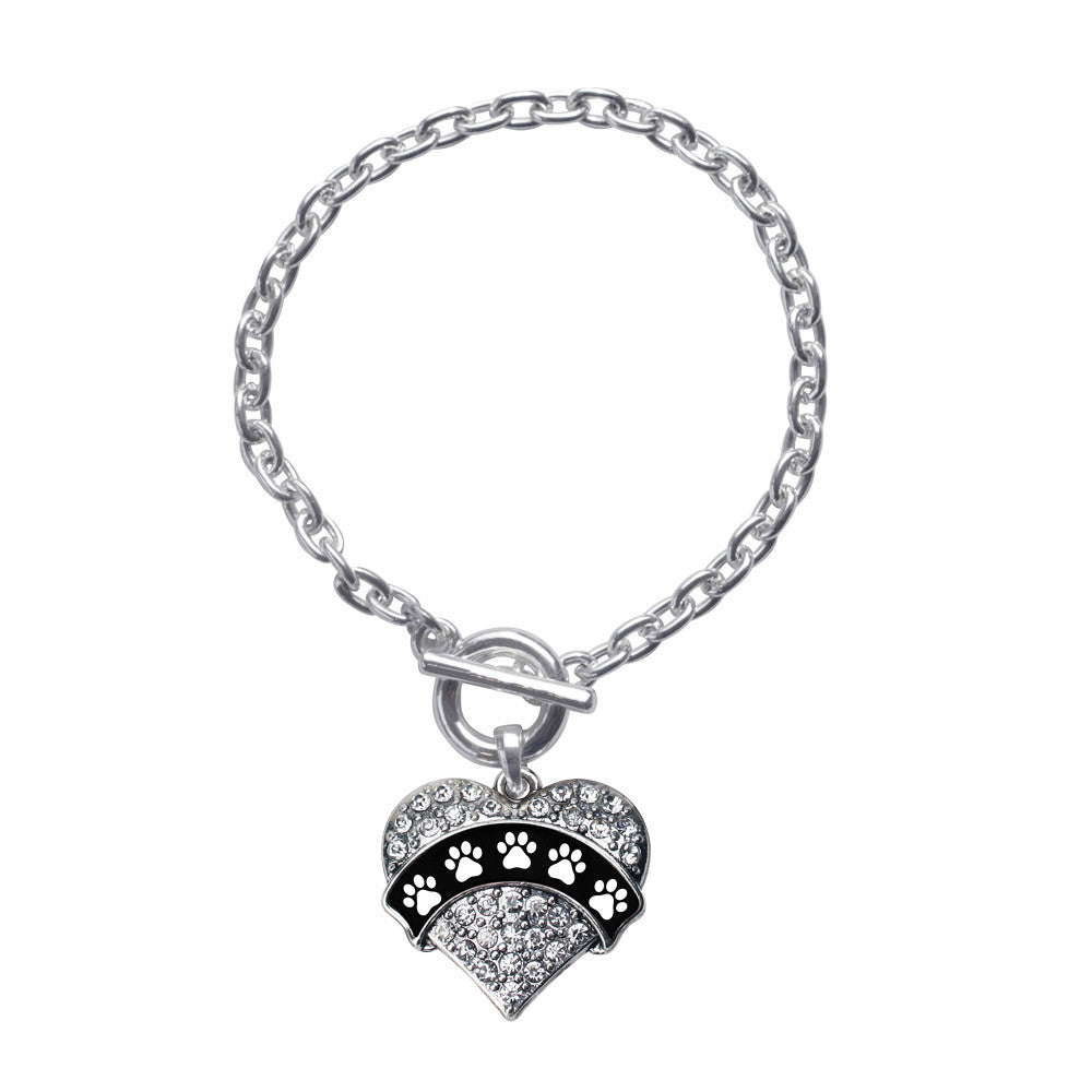 Cute Paw Prints Pave Heart Charm