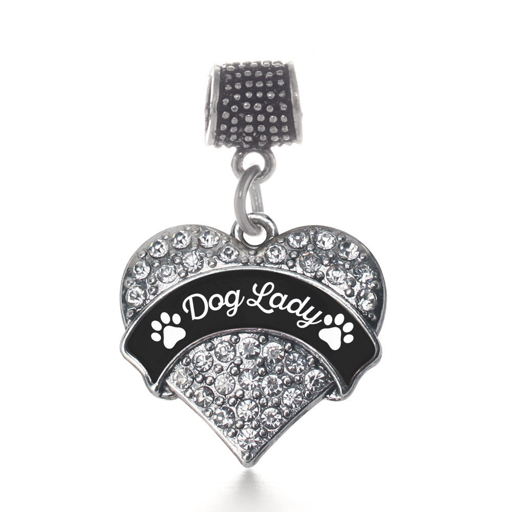 Dog Lady - Paw Prints Pave Heart Charm