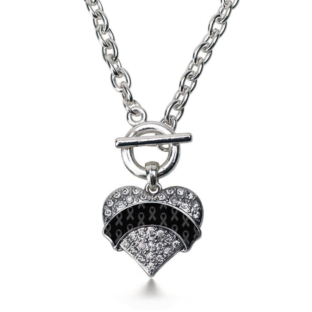 Black Ribbon Support  Pave Heart Charm