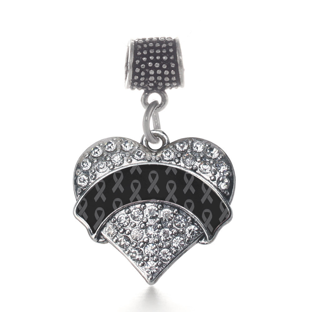 Black Ribbon Support  Pave Heart Charm