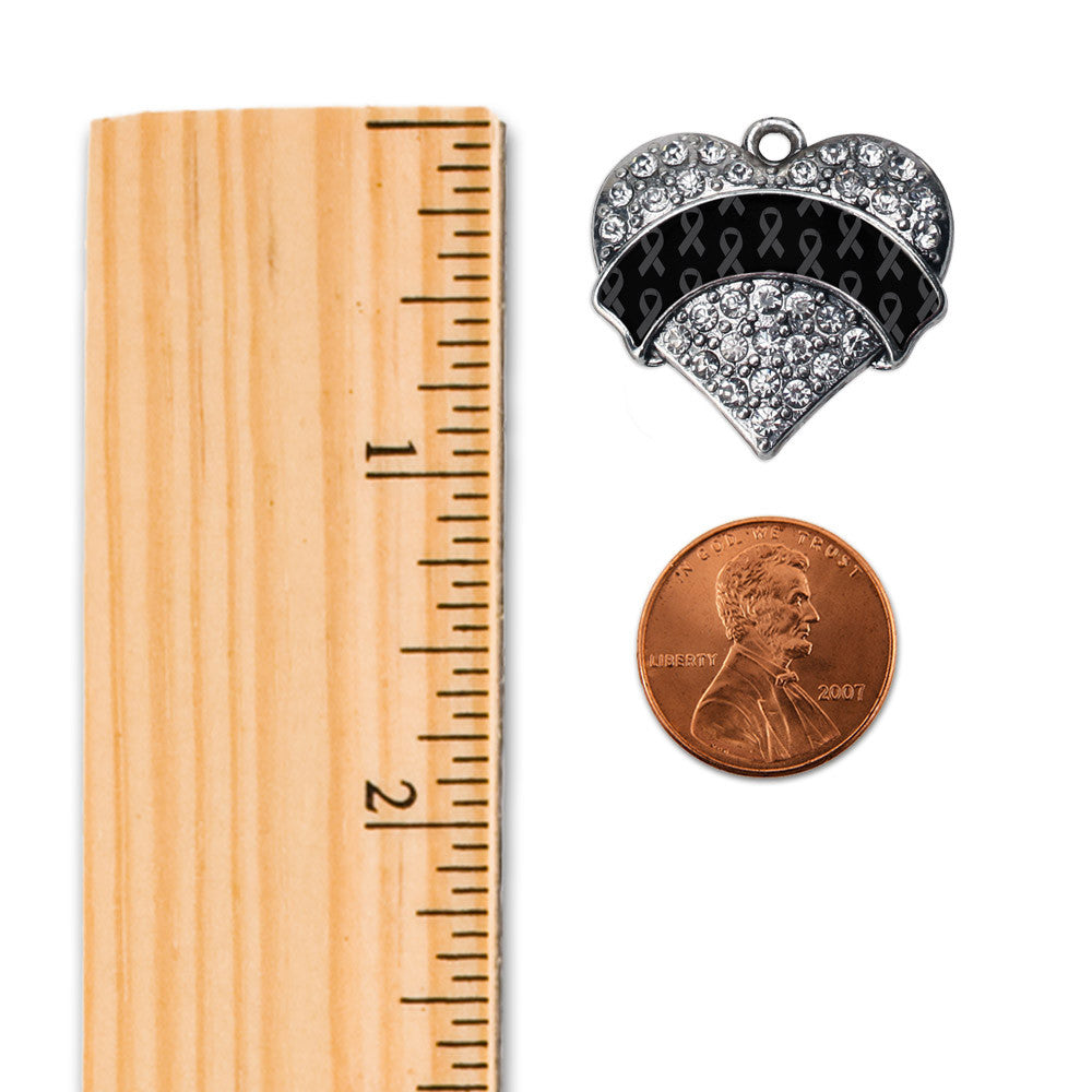 Black Ribbon Support  Pave Heart Charm