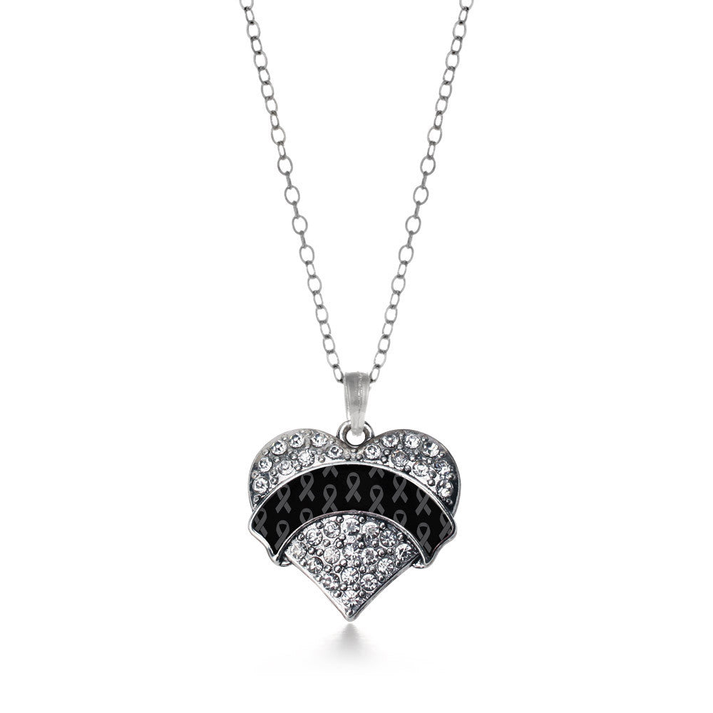 Black Ribbon Support  Pave Heart Charm
