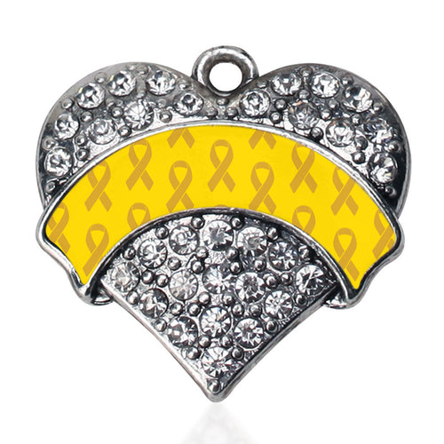 Yellow Ribbon Support Pave Heart Charm