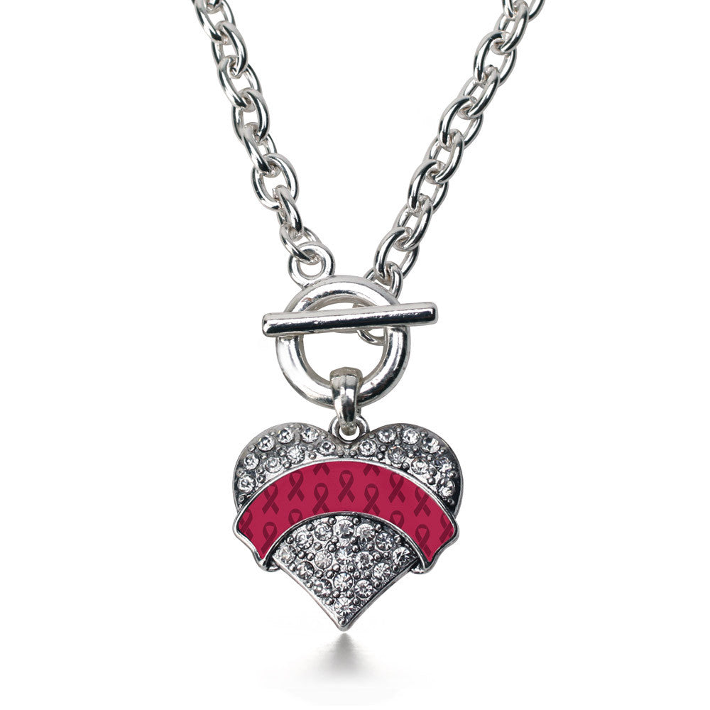 Burgundy Ribbon Support Pave Heart Charm