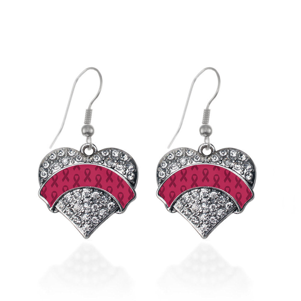 Burgundy Ribbon Support Pave Heart Charm