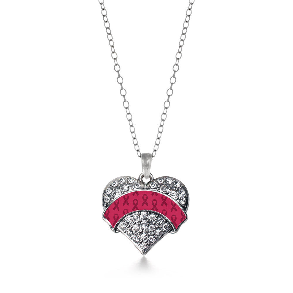 Burgundy Ribbon Support Pave Heart Charm