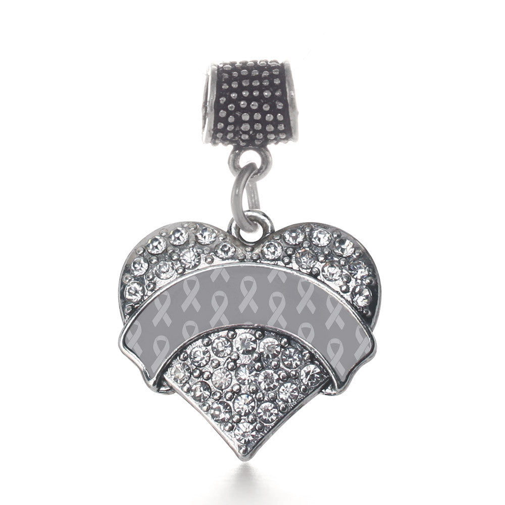 Gray Ribbon Support  Pave Heart Charm